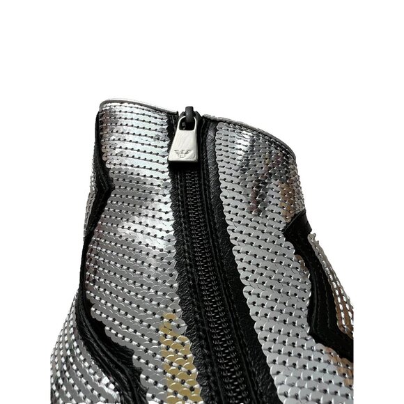 Emporio Armani Calfskin Leather Sequin Cowboy Booties Silver ( 35 ) - Picture 9 of 9